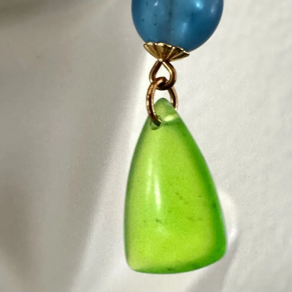Blue and green beaded drop earrings